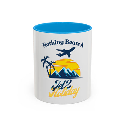 Travel Mug - "Nothing Beats a Jet2 Holiday" Sunset Plane Coffee Cup (11oz/15oz)