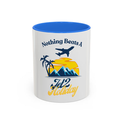 Travel Mug - "Nothing Beats a Jet2 Holiday" Sunset Plane Coffee Cup (11oz/15oz)