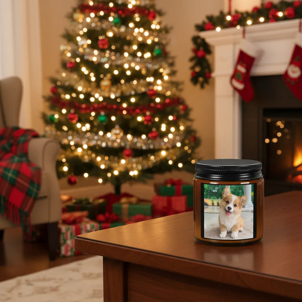 Amber Jar Soy Candle | Custom Pet Photo Scented Candle (Multi-Size)